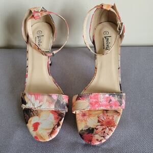 Lena Luisa Size 8 Floral 3.5" High Heel Shoes Open Toe Adjustable Ankle Strap